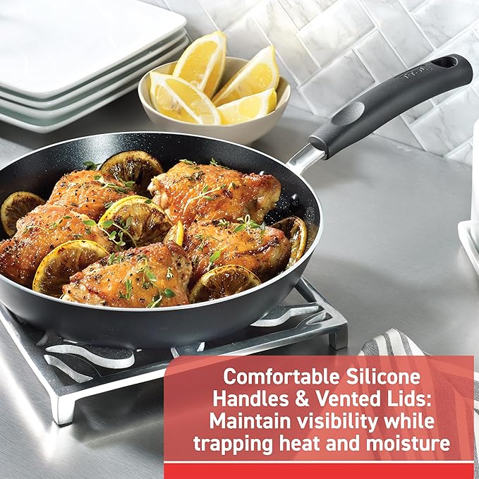 T-Fal Signature Nonstick Pots and Pans Set 12 Piece, Oven Broiler Safe 350F, Kitchen Cookware Set w/Fry Pans, Saucepans, Saute Pan, Dutch Oven, Griddle, Kitchen, Home, Dishwasher Safe, Black