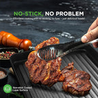 NutriChef 11" Non-Stick Grill Pan for Indoor Cooking - Hard Anodized Grill Pan for Stove Tops with High Ridges, Strong Handles, Dishwasher Safe
