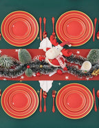 WDF 25PCS Red Plastic Charger Plates - 12inch Red and Gold Chargers for Dinner - Disposable Charge Plates - Perfect for Christmas/Party/Elegant Tabletop Decor
