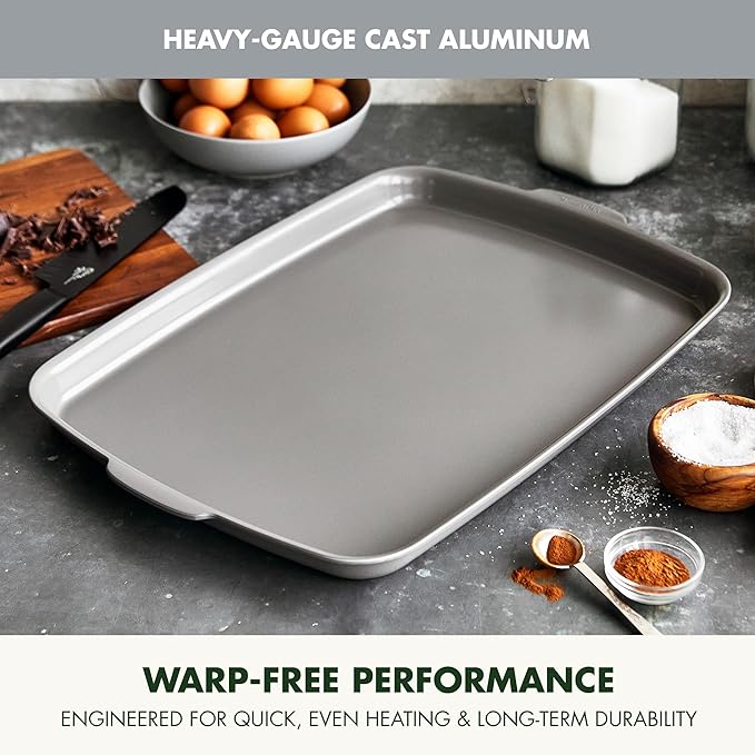 GreenPan Premiere Ovenware Healthy Ceramic Nonstick 18" x 13" Half Rectangular Baking Pan, PFAS-Free, Warp-Free Bakeware, Durable Quick Heating, Oven & Broiler Safe to 600F, Dishwasher Safe, Gray