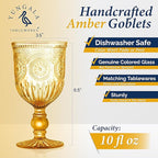 Yungala Amber Wine Glasses Set of 6 Vintage Hobnail Goblets 10 oz