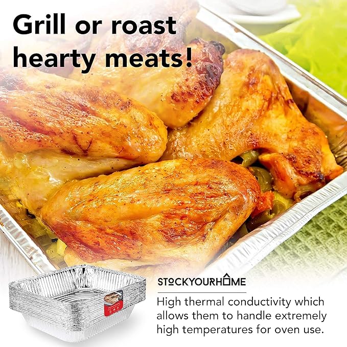 Stock Your Home Aluminum Pans 9x13 Disposable Foil Pans (10 Pack) - Half Size Steam Table Deep Aluminum Trays - Tin Foil Disposable Pans Great for Cooking, Heating, Storing, Prepping Food