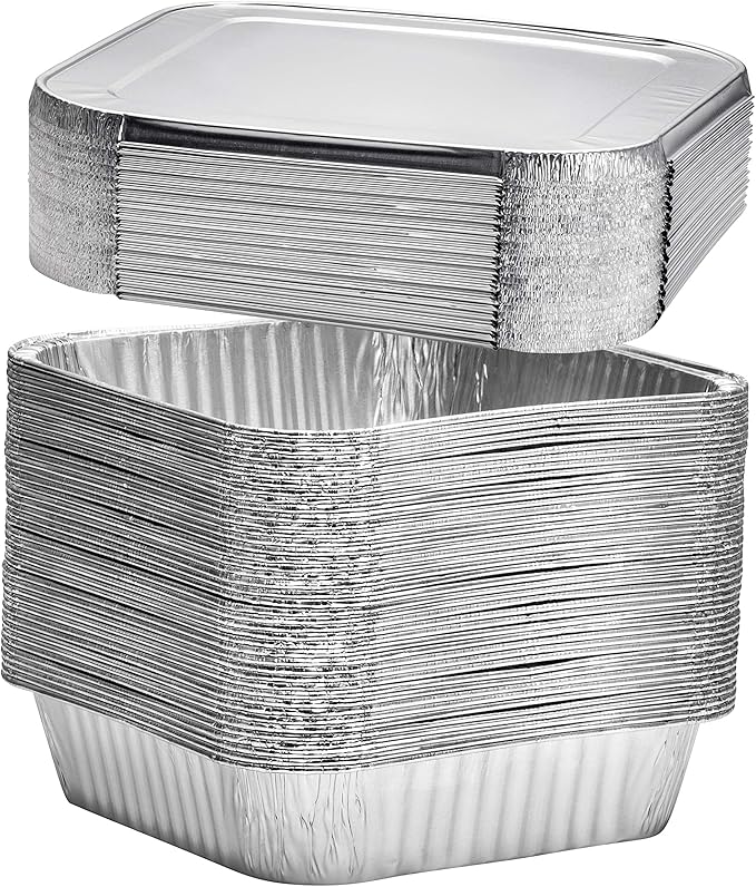 8x8 Disposable Aluminum Pans With Lids - 10 Pack Foil Pans For Cooking, Baking Cakes, Roasting & Homemade Breads - Disposable Food Containers With Foil Lids