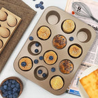 Satax Muffin Pan for Baking, Nonstick Cupcake Tin 12 Cup,sets of 2,Heavy Duty Steel Muffin Pan (Gold, 12-cup)