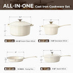 Kitchen Academy Enameled Cast Iron Cookware Sets - 7Pcs Pots and Pans Set Non Toxic, Induction Cooking Pots Set, PFOA&PFAS Free(Beige)