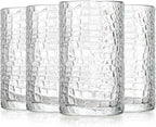 Glaver's Highball Drinking Glasses, Set of 4 Clear 15 Ounce Patent Crackle Design Textured Drinking Glasses Heavy Duty premium Glassware for Everyday Home, Bar use