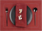 D'Moksha Homes Red Linen Placemats Set of 4 - Classic Hemstitch Placemats 14 x 19 Inch - 100% Pure Linen Table Mats for Valentines, Holiday, New Year - Handcrafted and Machine Washable
