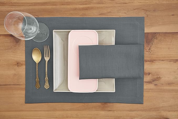 Solino Home Linen Cloth Napkins Set of 4-100% Pure Linen Dark Grey Dinner Napkins 20 x 20 Inch for Winter - Fete, Handcrafted and Machine Washable