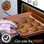 NutriChef Nonstick Cookie Sheet Baking Pan - 2pc Large & Medium Metal Oven Baking Tray, Professional Quality Kitchen Cooking Non-Stick Bake Trays w/ Rimmed Borders, Rose Gold