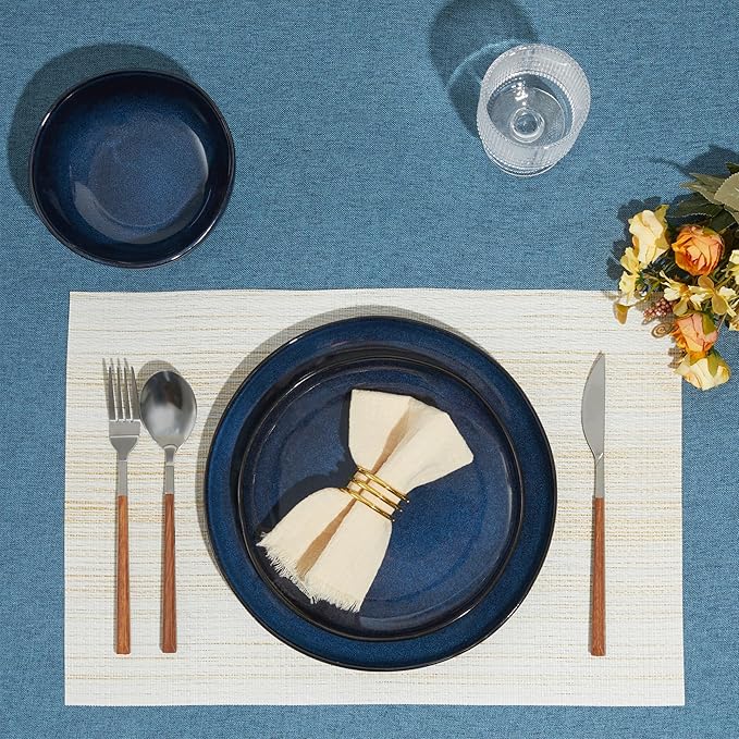 Pokini 18 Piece Stoneware Dish Set for 6, Reactive Glaze Ceramic Plates and Bowls Set | Coastal‑Inspired Irregular Design for Casual Entertaining & Intimate Dinners | Dishwasher & Microwave Safe