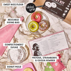 Global Grub DIY Morimoto Mochi Donut Kit - Includes Mochi Donut Mold, Reusable Piping Bag, Sweet Rice Mochi Flour, Confectioners’ Sugar, Strawberry Powder, Cocoa Powder & Matcha Green Tea Powder, Step-by-Step Instructions, Master Chef Approved, Makes 1...
