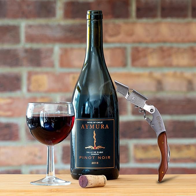 WineOp Professional Wine Opener Luxury Double Hinged Waiter's Corkscrew Wine Bottle Key - Cork screwer for Servers, Bartenders, Sommelier and Home Use | All-In-One Stainless Steel (Rosewood Handle)