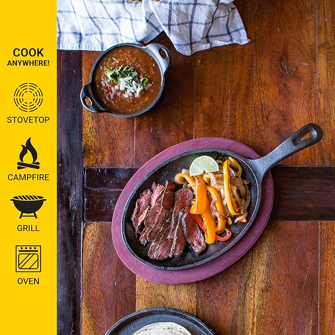 Lodge 10 x 7.5 Inch Cast Iron Oval Serving Griddle - Cast Iron Fajita Pan with Signature Teardrop Handle - Fajita Skillet for Use in the Oven, on the Stove, or on the Grill or Over a Campfire - Black
