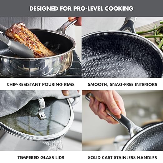GreenPan Spectra 10 Piece Cookware Set,Hybrid Tri-Ply Stainless Steel, PFAS-Free Ceramic Nonstick Textured Cooking Surface,Induction Pots & Pans with Lids, Dishwasher Safe,Oven & Broiler Temp to 850˚F