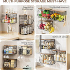 Delamu Stackable Metal Fruit Basket with Wood Lid 3 Pack, Hanging Wall Organizer for Kitchen Counter, Pantry Storage for Onions, Potatoes, Garli, Fruits, Spices, Black