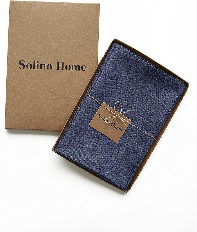 Solino Home Linen Cloth Napkins Set of 4-100% Pure Linen Chambray Navy Dinner Napkins 20 x 20 Inch for Winter, New Year - Athena, Handcrafted and Machine Washable
