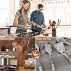 15Piece Wooden Spoons for Cooking Natural Teak Wooden Kitchen Utensils Set Comfort Grip
