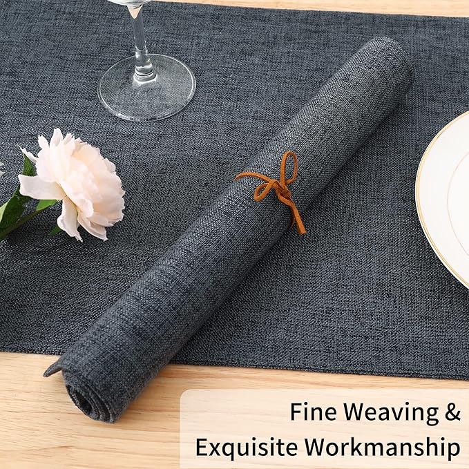 Homaxy Cloths Placemats for Dining Table Set of 4, Heat Resistant Washable Cotton Linen Blend Table Mats, Easy to Clean Place Mats for Indoor Outdoor Party Kitchen Decoration, Charcoal Gray