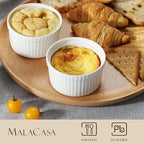 MALACASA Ramekins with Lids 8 oz - Set of 6, White Porcelain Creme Brulee Souffle Ramekins with Covers, Ceramic Custard Cups for Baking, Dishwasher and Oven Safe, Series RAMEKIN-DISH
