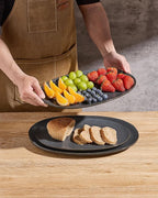 famiware Serving Platter, Oval 15.59/14.3/12.9inch Serving Dishes for Entertaining, Serving Bowls, Dishwasher Safe, Stoneware Serving Trays for Party, Food, Turkey, Reactive Glaze, Matte Dark Charcoal