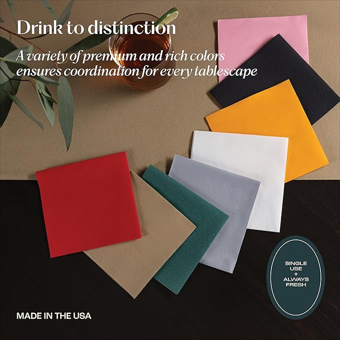 Disposable Linen-Feel Cocktail Napkins, 200-Pack 5" x 5" CHAMPAGNE Paper Beverage Napkins For Bar, Restaurant And Café, Dessert Napkins For Party, Wedding Or Event