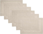 D'Moksha Homes Linen Placemats Set of 6 - Classic Hemstitch Natural Placemats 14 x 19 Inch - 100% Pure Linen Table Mats for Valentines, Holiday, New Year - Handcrafted and Machine Washable