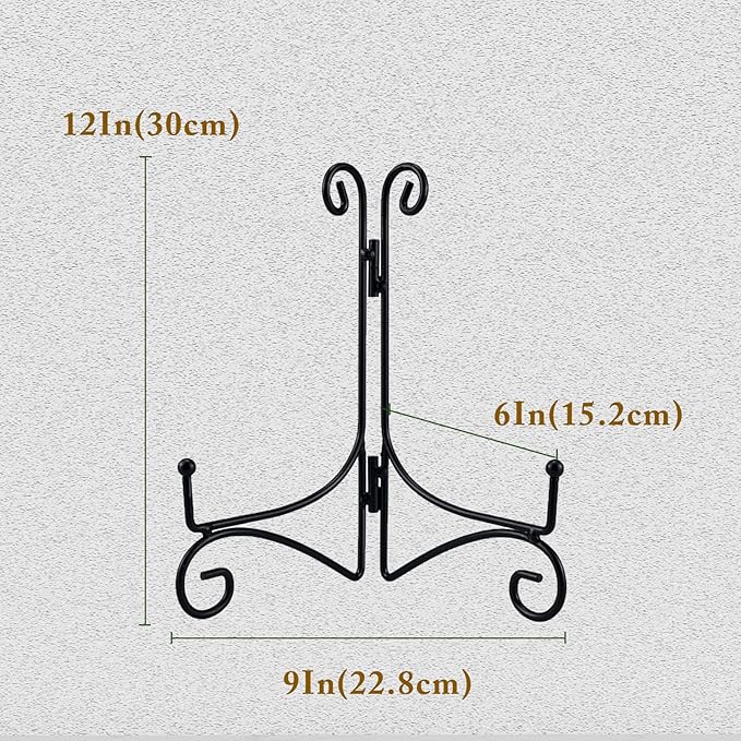 SVENJBB Black Metal Plate Stand, 12 Inch Display Holder, Small Plate Display Stand for Cookbook, Picture Frame, Photo, Decorative Items (1 Pack)