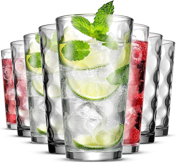 Melrose 18-Piece Family Drinking Glasses Set - Drinking Glassware Set with Highball Cooler, DOF (Double Old Fashioned), and Juice Glasses - 6 Each