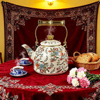 Vintage Enamel Tea Kettle, Colorful Floral Pattern Stovetop Teapot with Gold Handle, 2.5L Enamel Kettle Kitchen Decor, Ideal Gift for Housewarming Camping Coffee Pot