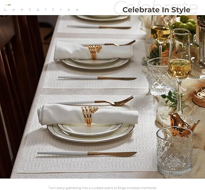 Leetaltree Luxury Crystal White Sequin Placemats Set of 12 - Waterproof Washable for Wedding, Anniversary, Daily Use - Sparkling Table Decor - Hand-Cut
