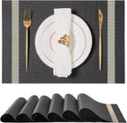 Leetaltree Luxury Black Placemats with Gold Stripes Placemats Set of 4 - Waterproof Washable for Wedding, Anniversary, Daily Use - Sparkling Table Decor - Hand-Cut