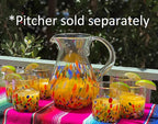 Dos Sueños Hand Blown Mexican Drinking Glasses – Set of 6 Confetti Carmen Tumbler Glasses (10 oz each)