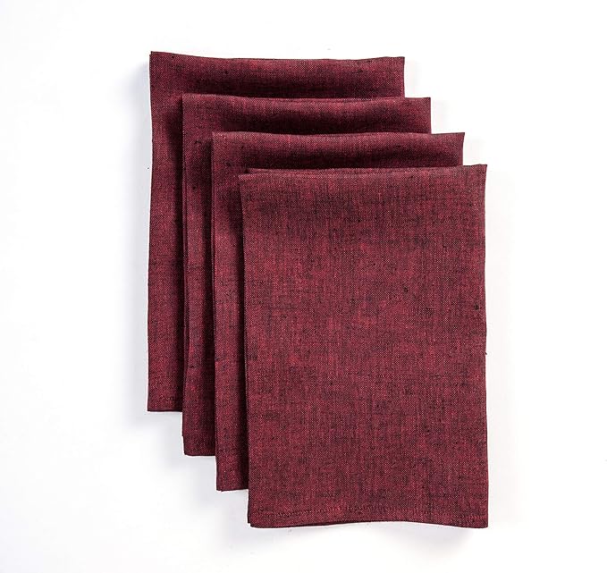 Solino Home Linen Napkins Set of 4 - 100% Pure Linen Red Garnet Dinner Napkins Cloth 20 x 20 Inch for Valentines, Holiday, Winter, New Year - Athena, Handcrafted and Machine Washable