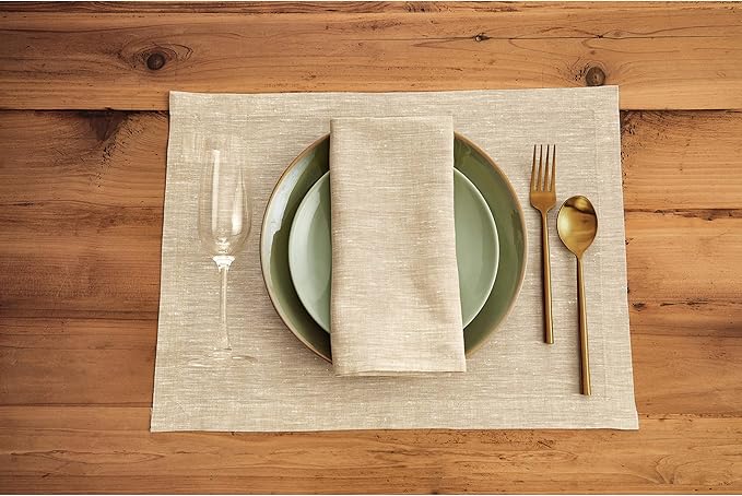 Solino Home Linen Cloth Napkins Set of 4-100% Pure Linen Champagne Beige Dinner Napkins 20 x 20 Inch for Holiday, New Year - Athena, Handcrafted and Machine Washable