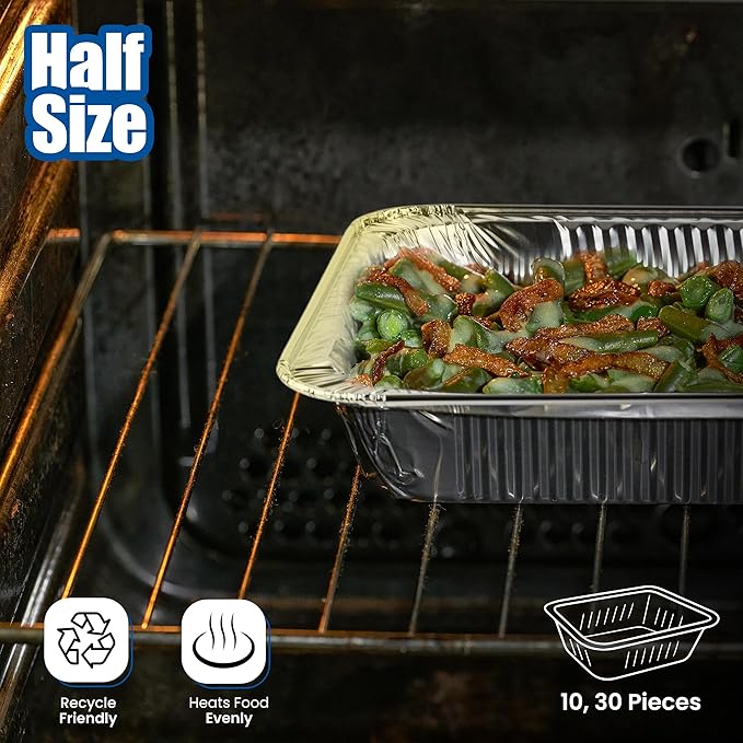 EHOMEA2Z 9x13 Disposable Aluminum Pans (30 Pack) – Made in USA Half Size Steam Table Pans, 13x9 Foil Baking Trays for Lasagna, Casseroles, Catering, Parties, BBQ, Crawfish Trays