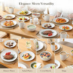 MALACASA 16 Pieces Dinnerware Sets, Modern Relief Design Plates and Bowls Sets, White Dish Set for 4, Kitchen Ceramic Dinner Plates Dishware Set, Microwave and Dishwasher Safe, Series LYDIA