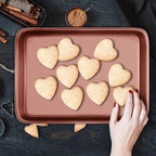 NutriChef Nonstick Cookie Sheet Baking Pan - 2pc Large & Medium Metal Oven Baking Tray, Professional Quality Kitchen Cooking Non-Stick Bake Trays w/ Rimmed Borders, Rose Gold