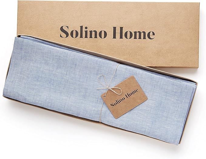 Solino Home Linen Cloth Placemats Set of 4-100% Pure Linen Chambray Blue Placemats 14 x 19 Inch - Athena - Winter, New Year