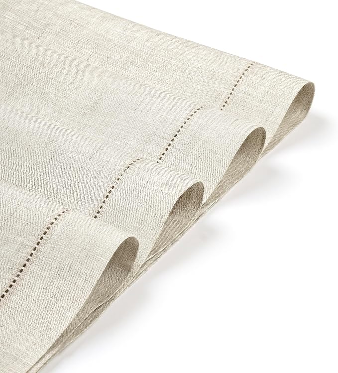 D'Moksha Homes Light Natural Linen Cloth Placemats Set of 4-100% Pure Linen Hemstitch Placemats 14 x 19 Inch - Classic Hemstitch Table Place Mats for Valentines - Handcrafted, Machine Washable