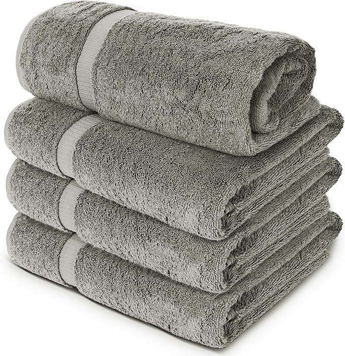 Chakir Turkish Linens | Hotel & Spa Quality 100% Cotton Luxury Turkish Towels | Soft & Absorbent (30x60 Inches Extra Large Bath Towels, Set of 4 - Gray)