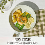 CAROTE Ceramic Cookware Set Nonstick, 14pcs Pots and Pans Set Nonstick, Non-Toxic & PFAS-Free, Dishwasher, RV/Camping Cookware Set, Cooking Pots with Lids, Sage Green