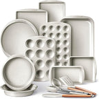 Country Kitchen Nonstick Stackable Bakeware Set - Durable, Easy Release Baking Set, Cream, 14 Pcs