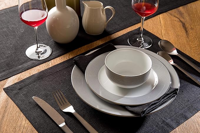 Solino Home Linen Black Placemats Set of 4 - 100% Pure Linen Placemats 14 x 19 Inch for Winter, Holiday, New Year - Fete