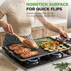 NutriChef 24" Stove Top Griddle Pan, Nonstick Double Burner Grill & Griddle Combo, Ridged & Flat Surfaces, Suitable for Frying & Searing, Cool-Touch Handles, Easy to Clean, Black