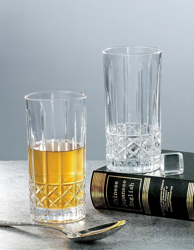 Lorren Home Trends Tall 12 Ounce Drinking Glass-Textured Cut Glass, Set of 6