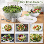 Brieftons QuickPush Salad Spinner: Large 6.3-Quart Vegetable Washer Dryer Strainer Drainer, Easy One-Handed Handle & Brake, Fast Spin Cycles, Compact Storage, to Wash, Clean & Dry Vegetables, Fruits