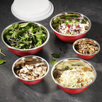 WHYSKO Stainless Steel Mixing Bowl Set, 10 Piece Stainless Steel Mixing Bowls with Lids Set for Food Prep Storage and Serving, Dishwasher Safe for Kitchen Baking Cooking, Red