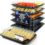 25 Pack Catering Trays with Lids – 15" Serving Tray with Lid, Heavy Duty Recyclable Plastic Party Platters for Catering, Buffet, Picnics & Events – Food Tray with Clear Lid (15.35 × 11.42 × 2.95 inch)