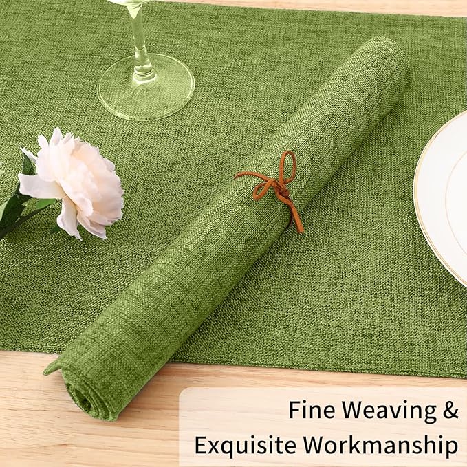 Homaxy Cloths Placemats for Dining Table Set of 4, Heat Resistant Washable Cotton Linen Blend Table Mats, Easy to Clean Place Mats for Indoor Outdoor Party Kitchen Decoration, 13" x 19", Grass Green
