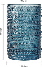 Khen Beaded Highball Drinking Tumbler Set | Set of 6 | Holiday Decor Vintage Hobnail 12 OZ Muted Bubble Design Whiskey Glassware, Old-Fashioned, Embossed Design Glass for Water Wine, Cocktail